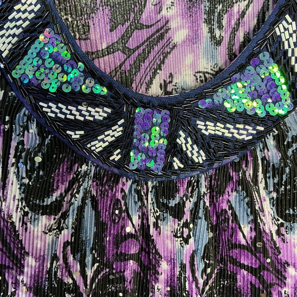 Essentials Sequin Top Beaded Flutter Sleeve Pullover Blouse Purple Teal Plus 3X - Picture 7 of 15